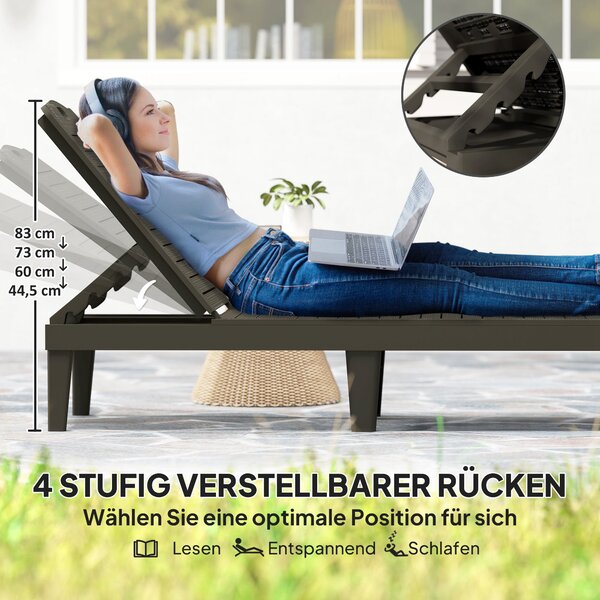 Outsunny 2-dílný sluneční lehátko odolné vůči počasí s 4-stupňovým nastavitelným opěradlem a nosností až 120 kg, venkovní skládací lehátko pro zahradu