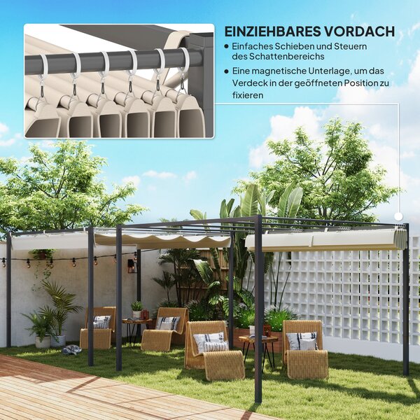 Pergola Outsunny přibližně 3x3m s magnetickou podložkou, kovový zahradní altán s nastavitelnou střechou, volně stojící, UV ochrana 30+, pro terasu a z