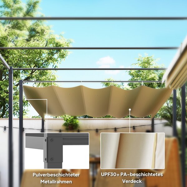 Pergola Outsunny přibližně 3x3m s magnetickou podložkou, kovový zahradní altán s nastavitelnou střechou, volně stojící, UV ochrana 30+, pro terasu a z