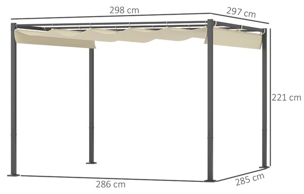Pergola Outsunny přibližně 3x3m s magnetickou podložkou, kovový zahradní altán s nastavitelnou střechou, volně stojící, UV ochrana 30+, pro terasu a z