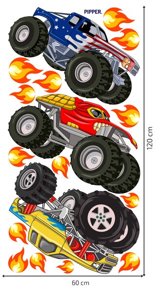 PIPPER. Monster Trucks – textilní samolepka na zeď