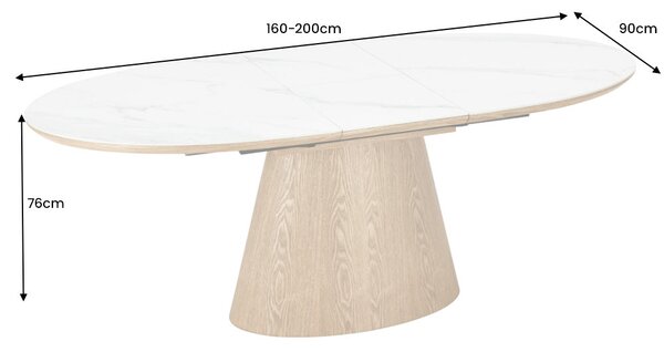 Rozkládací jídelní stůl UNIQUE 160-200 CM bílý keramika/dubová dýha skladem