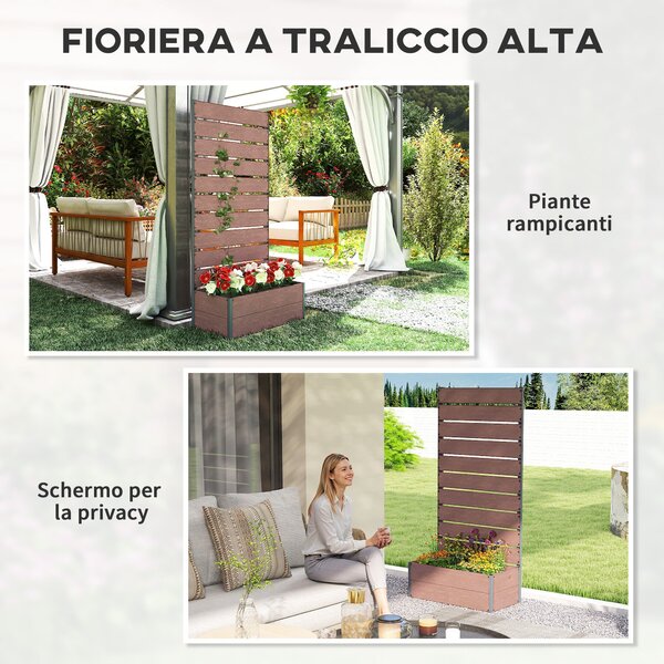 Květináč Outsunny s latkovým trellem, vyvýšený záhon s trellem pro popínavé rostliny, 72x38x150cm, světle hnědý | Aosom