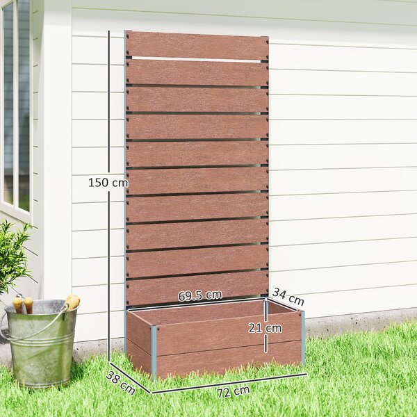 Květináč Outsunny s latkovým trellem, vyvýšený záhon s trellem pro popínavé rostliny, 72x38x150cm, světle hnědý | Aosom
