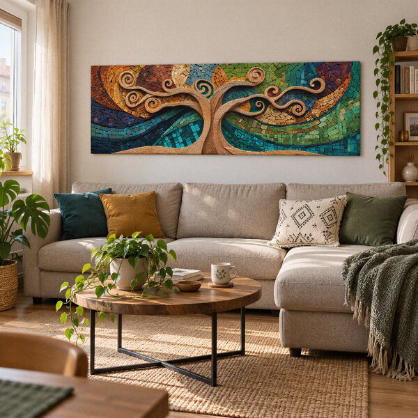 Obraz na plátně - Strom života Dřevěná chapadla FeelHappy.cz Rozměr obrazu (Šířka x Výška): 240 x 80 cm