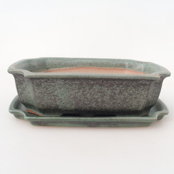 E-bonsai Bonsai miska + podmiska H17 - 15 x 10 x 4 cm. - zelená
