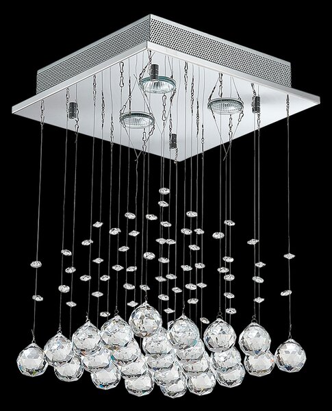 LUXERA Křišťálový přisazený lustr KILLYS, 3xGU10, 50W, 30x30cm, hranatý, stříbrný