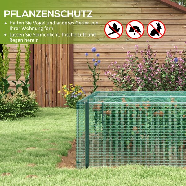 Outsunny Zahradní síť 1,25 x 3,73 m, Stan na ochranu rostlin se zipovým vchodem, Ochranná síť proti hmyzu, Větruodolná síť na zeleninu, Ochrana proti