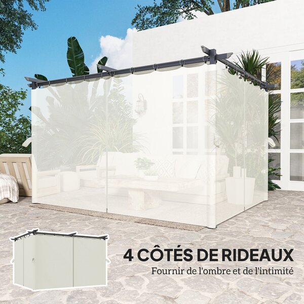 Outsunny Pergola do Zahrady Exteriérová 3 x 4m Rozšiřitelný Posuvný Pavilon se Stranovými Stěnami, Zahradní Altán, 180g/m² Vysokohustotní Polyester, O