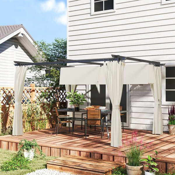 Outsunny Pergola do Zahrady Exteriérová 3 x 4m Rozšiřitelný Posuvný Pavilon se Stranovými Stěnami, Zahradní Altán, 180g/m² Vysokohustotní Polyester, O
