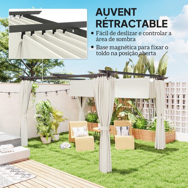 Outsunny Pergola do Zahrady Exteriérová 3 x 4m Rozšiřitelný Posuvný Pavilon se Stranovými Stěnami, Zahradní Altán, 180g/m² Vysokohustotní Polyester, O