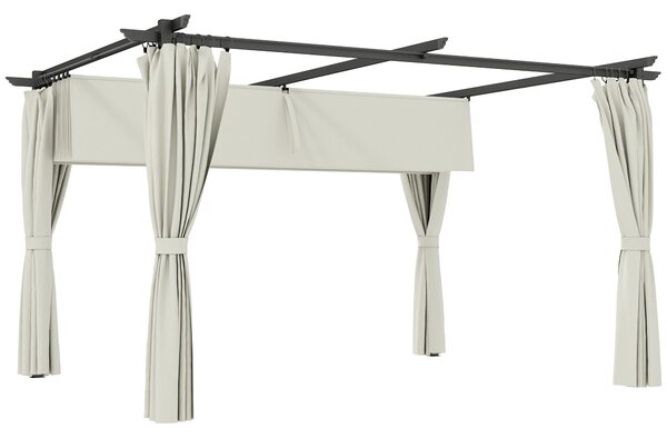 Outsunny Pergola do Zahrady Exteriérová 3 x 4m Rozšiřitelný Posuvný Pavilon se Stranovými Stěnami, Zahradní Altán, 180g/m² Vysokohustotní Polyester, O