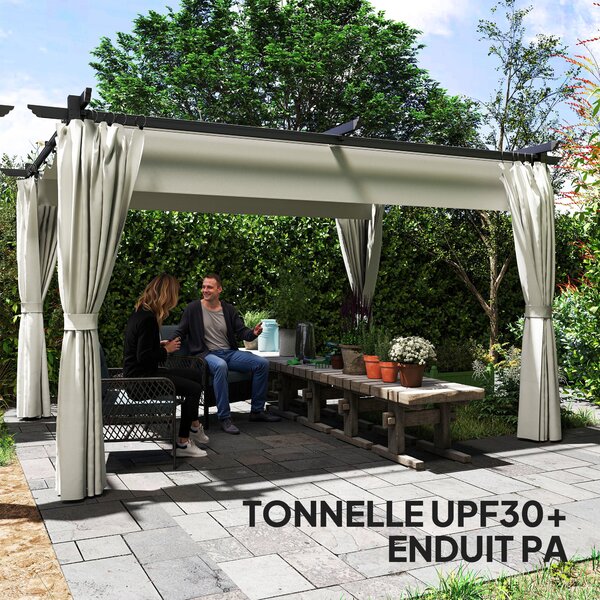 Outsunny Pergola do Zahrady Exteriérová 3 x 4m Rozšiřitelný Posuvný Pavilon se Stranovými Stěnami, Zahradní Altán, 180g/m² Vysokohustotní Polyester, O