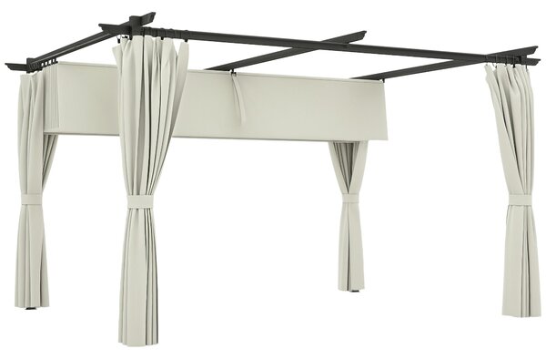 Outsunny Pergola do Zahrady Exteriérová 3 x 4m Rozšiřitelný Posuvný Pavilon se Stranovými Stěnami, Zahradní Altán, 180g/m² Vysokohustotní Polyester, O