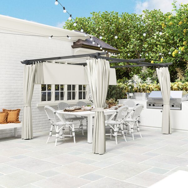 Outsunny Pergola do Zahrady Exteriérová 3 x 4m Rozšiřitelný Posuvný Pavilon se Stranovými Stěnami, Zahradní Altán, 180g/m² Vysokohustotní Polyester, O