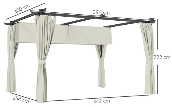 Outsunny Pergola do Zahrady Exteriérová 3 x 4m Rozšiřitelný Posuvný Pavilon se Stranovými Stěnami, Zahradní Altán, 180g/m² Vysokohustotní Polyester, O