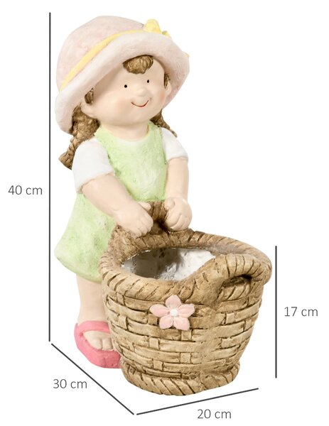 Zahradní figura Outsunny "Dívka s květinovým květináčem", odolná zahradní socha, ozdoba na květináče, zahradní dekorace, socha pro domácí výzdobu, zah