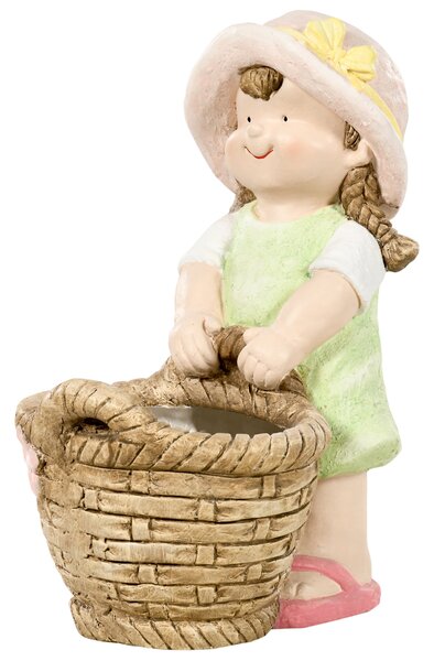 Zahradní figura Outsunny "Dívka s květinovým květináčem", odolná zahradní socha, ozdoba na květináče, zahradní dekorace, socha pro domácí výzdobu, zah
