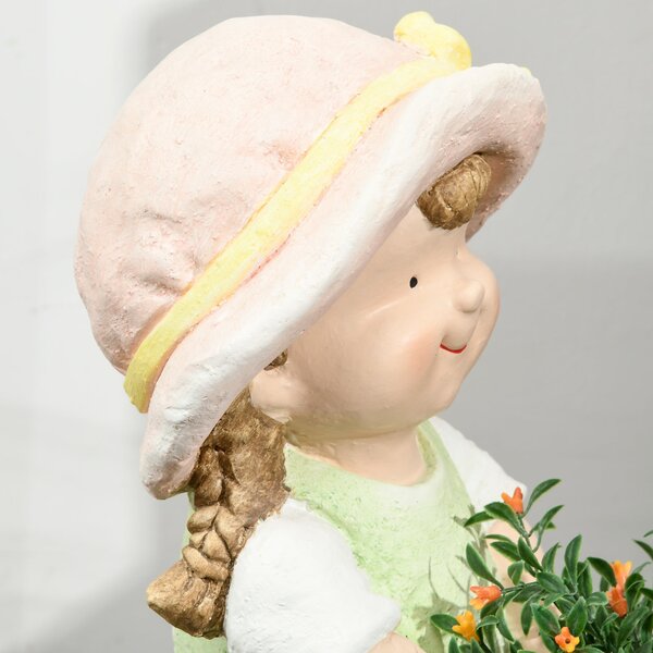 Zahradní figura Outsunny "Dívka s květinovým květináčem", odolná zahradní socha, ozdoba na květináče, zahradní dekorace, socha pro domácí výzdobu, zah