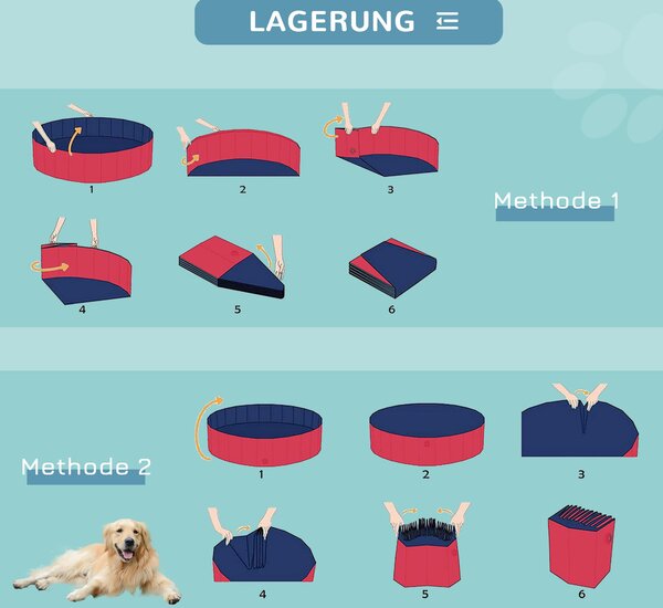 Skládací psí koupací vana PawHut - Psí bazén, lehátko na vodu pro psy a kočky, plast + dřevo, červená Ø100 x V30 cm | Aosom