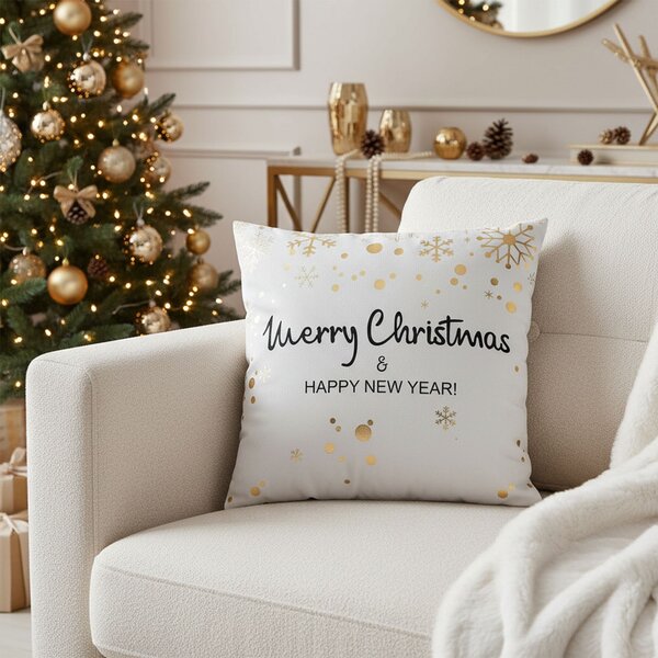 Tutumi Vánoční povlak na polštář Merry Christmas 45x45 cm bílý/zlatý