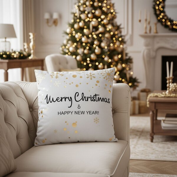 Tutumi Vánoční povlak na polštář Merry Christmas 45x45 cm bílý/zlatý