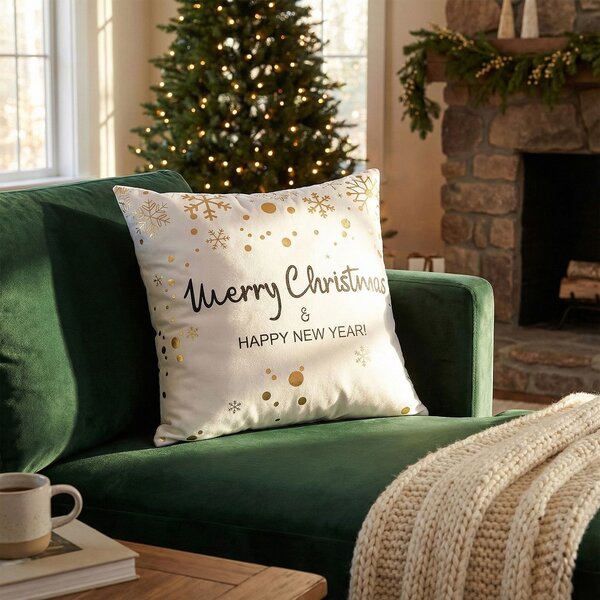 Tutumi Vánoční povlak na polštář Merry Christmas 45x45 cm bílý/zlatý