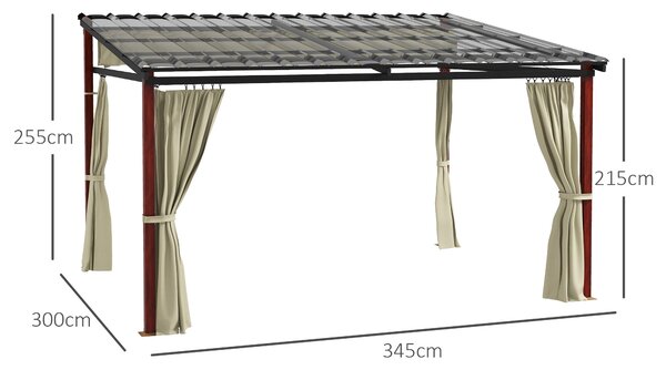 Pergola Outsunny přibližně 3,5 x 3 m s bočními stěnami, odolná proti větru, výškově nastavitelná terasa s výsuvnou střechou pro zahradu, terasu, béžov