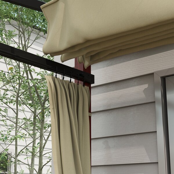Pergola Outsunny přibližně 3,5 x 3 m s bočními stěnami, odolná proti větru, výškově nastavitelná terasa s výsuvnou střechou pro zahradu, terasu, béžov