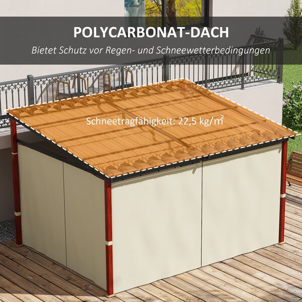 Pergola Outsunny přibližně 3,5 x 3 m s bočními stěnami, odolná proti větru, výškově nastavitelná terasa s výsuvnou střechou pro zahradu, terasu, béžov