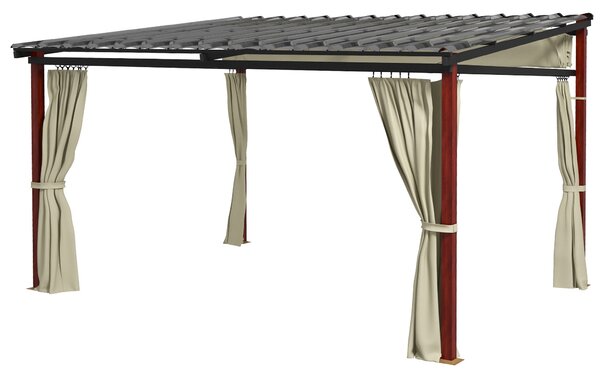 Pergola Outsunny přibližně 3,5 x 3 m s bočními stěnami, odolná proti větru, výškově nastavitelná terasa s výsuvnou střechou pro zahradu, terasu, béžov