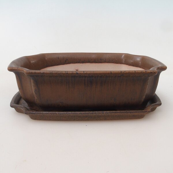 E-bonsai Bonsai miska + podmiska H03 - 16,5 x 12 x 4,5 cm. - hnědá