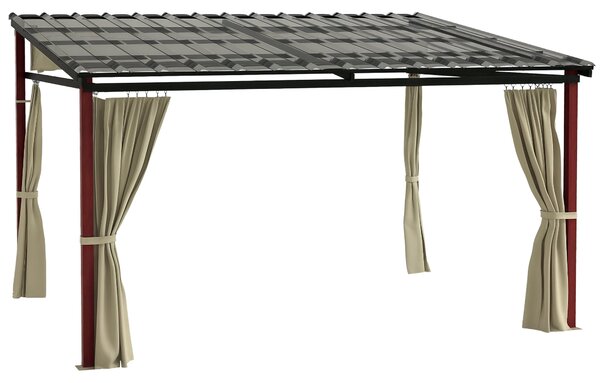 Pergola Outsunny přibližně 3,5 x 3 m s bočními stěnami, odolná proti větru, výškově nastavitelná terasa s výsuvnou střechou pro zahradu, terasu, béžov