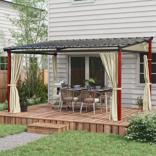 Pergola Outsunny přibližně 3,5 x 3 m s bočními stěnami, odolná proti větru, výškově nastavitelná terasa s výsuvnou střechou pro zahradu, terasu, béžov