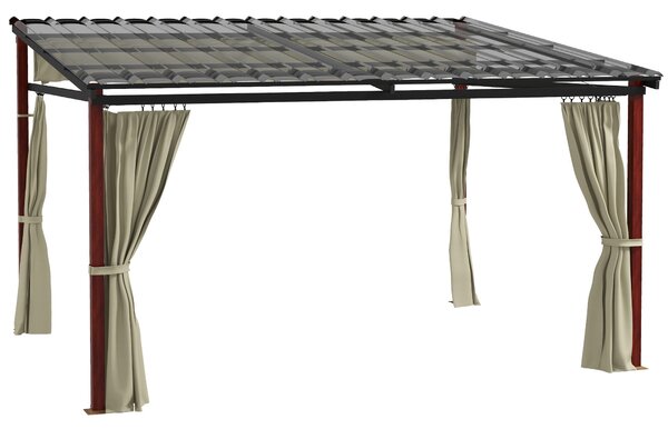 Pergola Outsunny přibližně 3,5 x 3 m s bočními stěnami, odolná proti větru, výškově nastavitelná terasa s výsuvnou střechou pro zahradu, terasu, béžov