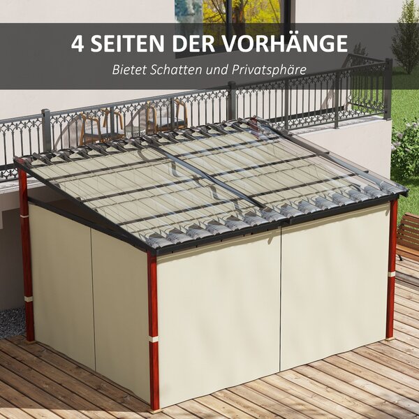 Pergola Outsunny přibližně 3,5 x 3 m s bočními stěnami, odolná proti větru, výškově nastavitelná terasa s výsuvnou střechou pro zahradu, terasu, béžov