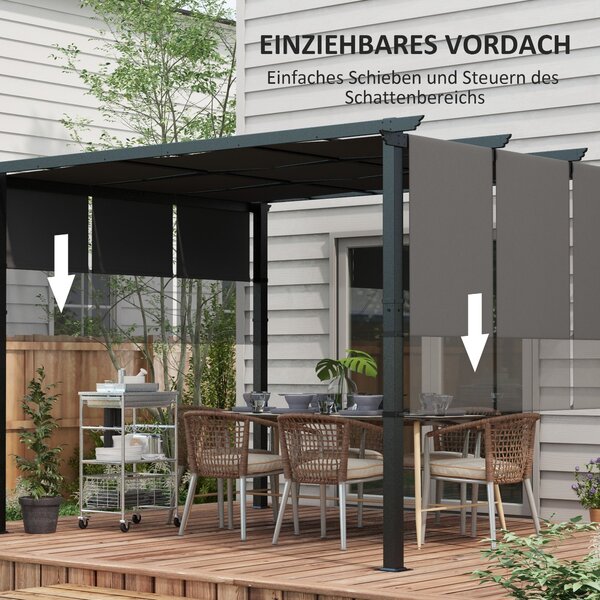 Outsunny Pavilon cca 3,5 x 3 m Pergola, Zastřešení Terasy, Kryt s Boční Stěnou pro Zahradu, Terasu, Tmavě Šedá | Aosom