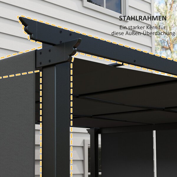 Outsunny Pavilon cca 3,5 x 3 m Pergola, Zastřešení Terasy, Kryt s Boční Stěnou pro Zahradu, Terasu, Tmavě Šedá | Aosom