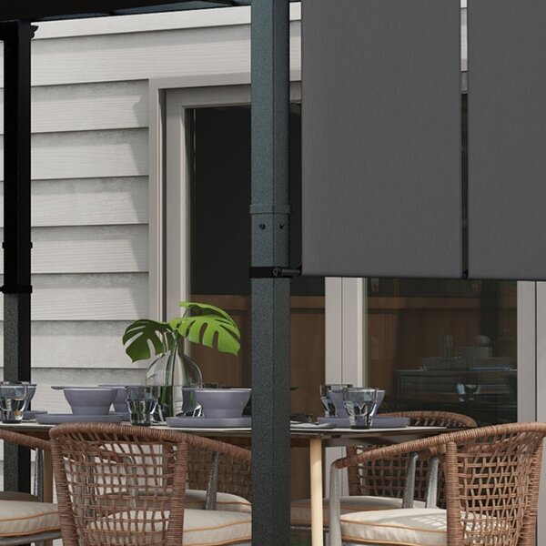 Outsunny Pavilon cca 3,5 x 3 m Pergola, Zastřešení Terasy, Kryt s Boční Stěnou pro Zahradu, Terasu, Tmavě Šedá | Aosom