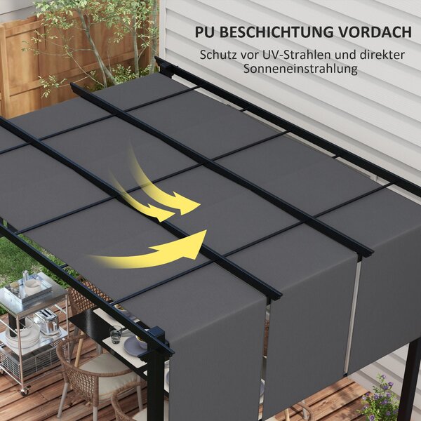 Outsunny Pavilon cca 3,5 x 3 m Pergola, Zastřešení Terasy, Kryt s Boční Stěnou pro Zahradu, Terasu, Tmavě Šedá | Aosom