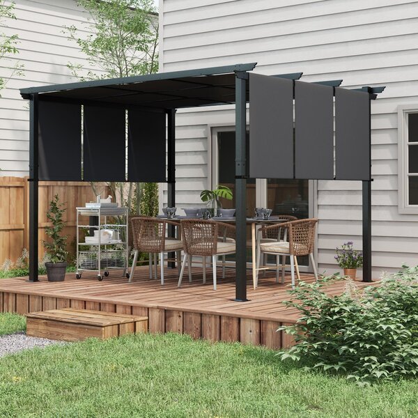 Outsunny Pavilon cca 3,5 x 3 m Pergola, Zastřešení Terasy, Kryt s Boční Stěnou pro Zahradu, Terasu, Tmavě Šedá | Aosom