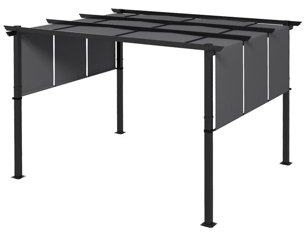 Outsunny Pavilon cca 3,5 x 3 m Pergola, Zastřešení Terasy, Kryt s Boční Stěnou pro Zahradu, Terasu, Tmavě Šedá | Aosom