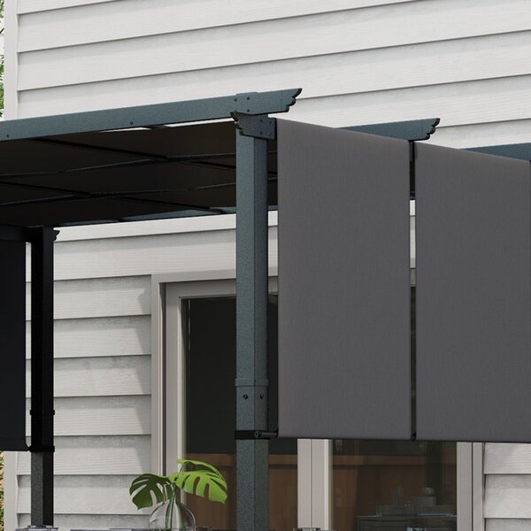 Outsunny Pavilon cca 3,5 x 3 m Pergola, Zastřešení Terasy, Kryt s Boční Stěnou pro Zahradu, Terasu, Tmavě Šedá | Aosom