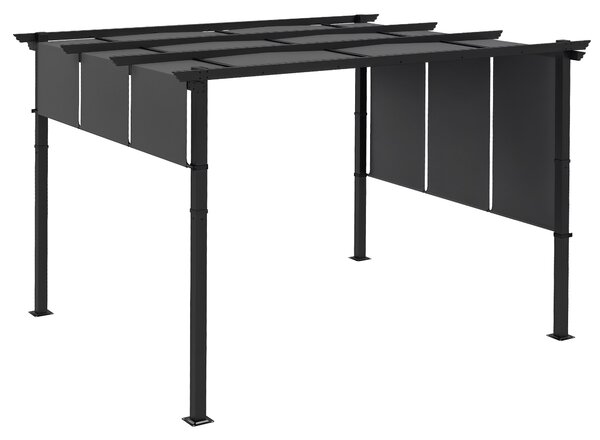 Outsunny Pavilon cca 3,5 x 3 m Pergola, Zastřešení Terasy, Kryt s Boční Stěnou pro Zahradu, Terasu, Tmavě Šedá | Aosom