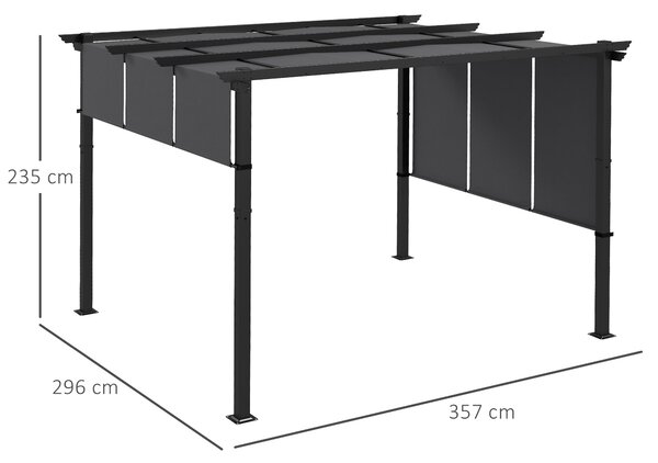 Outsunny Pavilon cca 3,5 x 3 m Pergola, Zastřešení Terasy, Kryt s Boční Stěnou pro Zahradu, Terasu, Tmavě Šedá | Aosom
