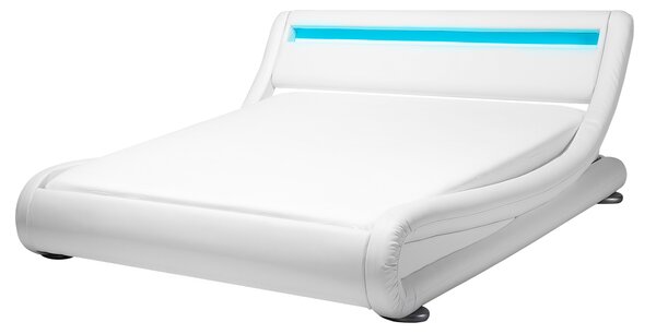 Bílá kožená postel s LED světlem 140x200 cm AVIGNON