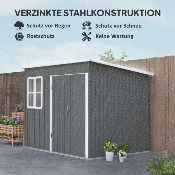 Outsunny Kovová Kůlna na Nářadí 4,13 m² 260 x 177 x 190 cm Skladovací Kůlna s Oknem, Šikmou Střechou a Zámkem, Voděodolný Zahradní Dům na Zahradu | Ao