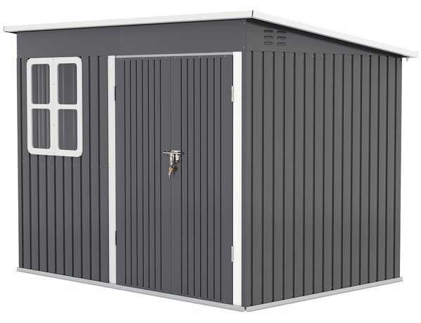 Outsunny Kovová Kůlna na Nářadí 4,13 m² 260 x 177 x 190 cm Skladovací Kůlna s Oknem, Šikmou Střechou a Zámkem, Voděodolný Zahradní Dům na Zahradu | Ao