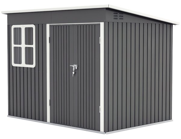 Outsunny Kovová Kůlna na Nářadí 4,13 m² 260 x 177 x 190 cm Skladovací Kůlna s Oknem, Šikmou Střechou a Zámkem, Voděodolný Zahradní Dům na Zahradu | Ao
