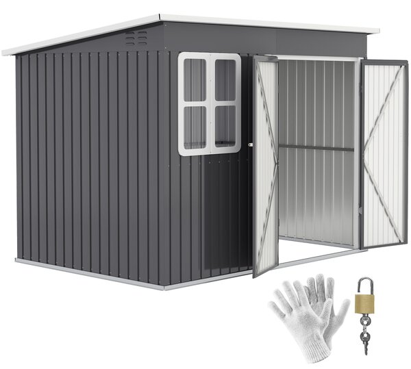 Outsunny Kovová Kůlna na Nářadí 4,13 m² 260 x 177 x 190 cm Skladovací Kůlna s Oknem, Šikmou Střechou a Zámkem, Voděodolný Zahradní Dům na Zahradu | Ao